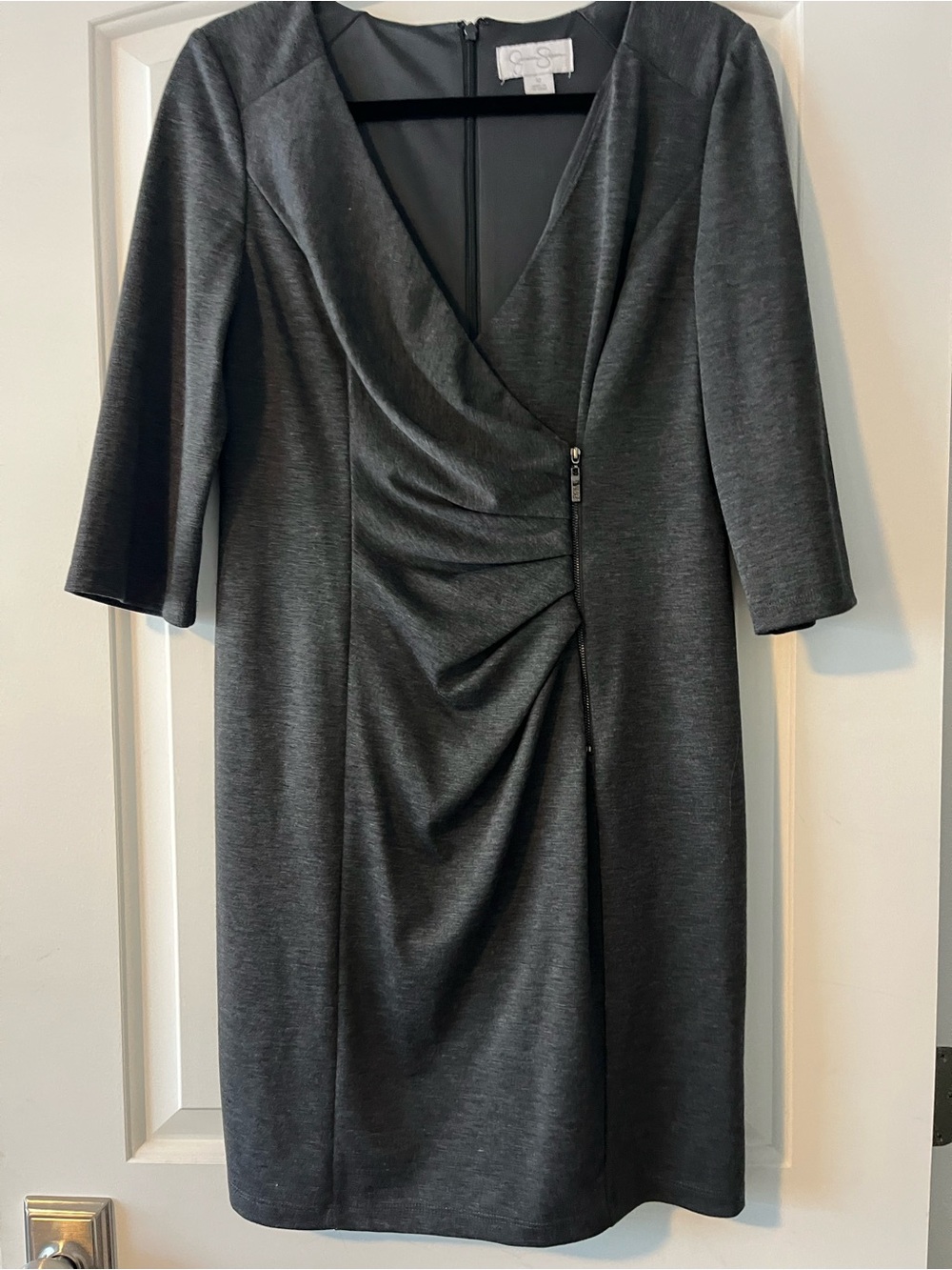 Jessica Simpson Charcoal Gray Ruched V-Neck Dress
